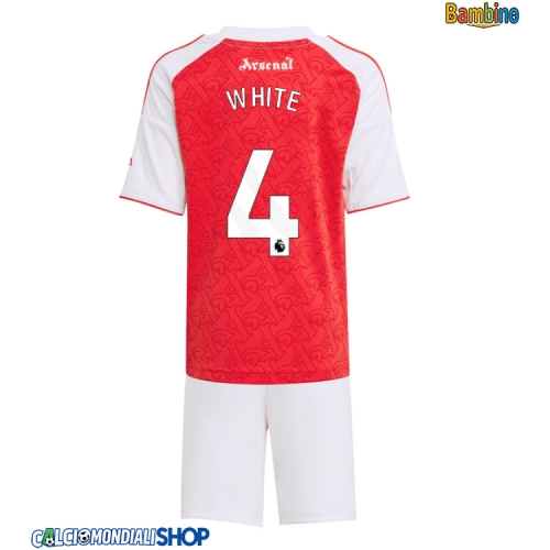 Maglie da calcio Arsenal Ben White #4 Prima Maglia Bambino 2025-26 Manica Corta + Pantaloni corti)